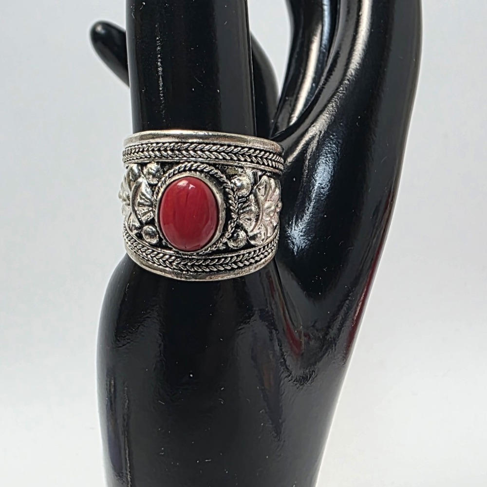 Tibetan Handmade Adjustable Red Coral Ring #0747‎